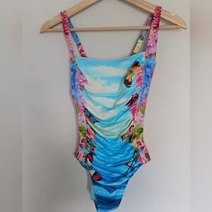 Johnny Was Costa Azul Bandeau One Piece Swimsuit Size XS Extra Small Butterflies